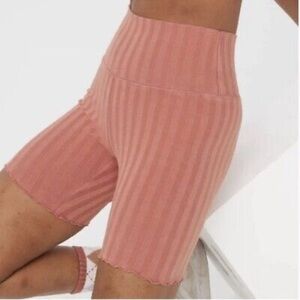 Aerie Offline Ribbed Lettuce Hem Offline OG Bike Short 7" Pink Salmon Sz S